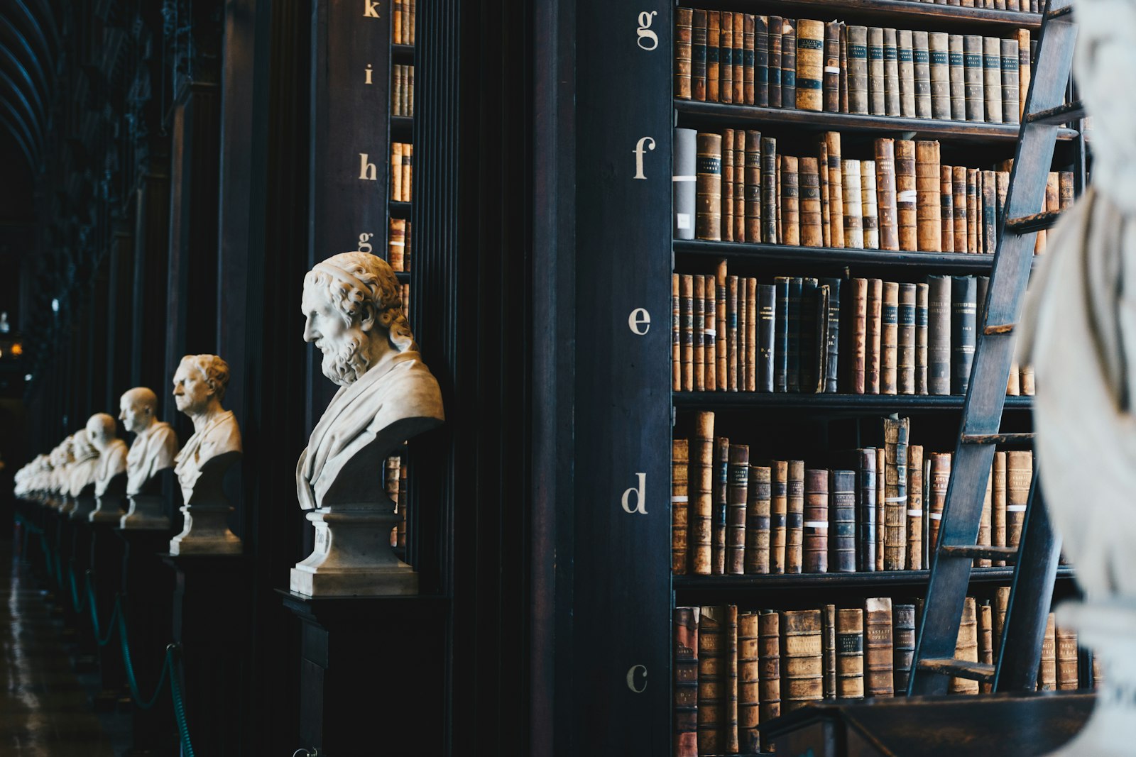 Historic law library with rows of legal volumes